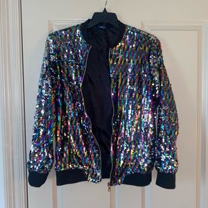 Cresay rainbow sequin zip-up jacket